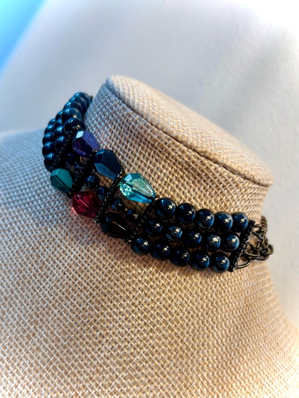 Vintage Jewel Tone Romantic Goth Beaded Choker Necklace Heirloom - Picture 10 of 15